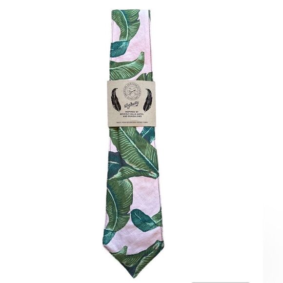 NWOT King Nalily 100% Сotton Pink Tropical Print Slim Tie - Picture 2 of 7